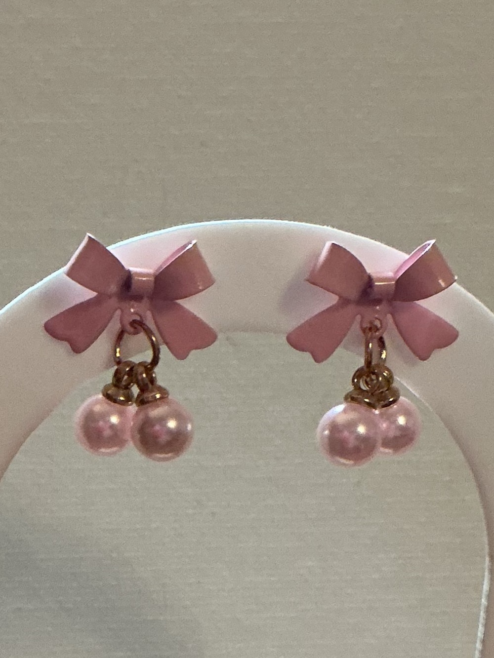 Pink Bow Faux Pearl Drop Earrings - nwot